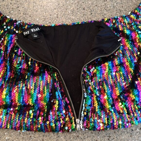 SAY WHAT? Off Shoulder Sequin Sparkle Crop Top - Picture 6 of 9